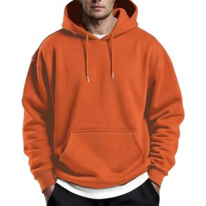 imageCOOFANDY Mens Hoodies Pullover Fleece Lined Hoodie Casual Long Sleeve Drawstring Hooded Sweatshirts with Kanga PocketOrange