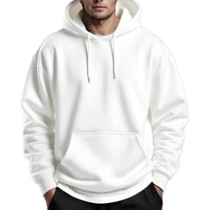 imageCOOFANDY Mens Hoodies Pullover Fleece Lined Hoodie Casual Long Sleeve Drawstring Hooded Sweatshirts with Kanga PocketWhite