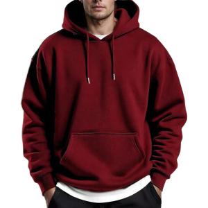 imageCOOFANDY Mens Hoodies Pullover Fleece Lined Hoodie Casual Long Sleeve Drawstring Hooded Sweatshirts with Kanga PocketWine Red