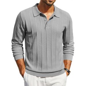 imageCOOFANDY Mens Knit Polo Long Sleeve Polos Sweater Causal Collared Golf Sweaters Fashion Business Dress PulloverLight Grey