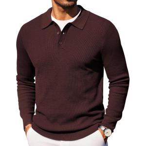 imageCOOFANDY Mens Knit Polo Long Sleeve Sweaters Collared Polo Sweater Casual Dress Pullover Fashion Golf SweatersBrown