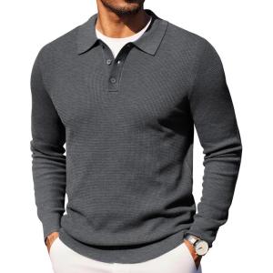 imageCOOFANDY Mens Knit Polo Long Sleeve Sweaters Collared Polo Sweater Casual Dress Pullover Fashion Golf SweatersDark Grey