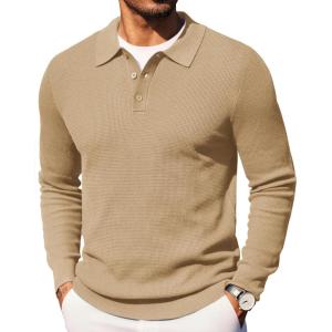 imageCOOFANDY Mens Knit Polo Long Sleeve Sweaters Collared Polo Sweater Casual Dress Pullover Fashion Golf SweatersKhaki