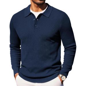 imageCOOFANDY Mens Knit Polo Long Sleeve Sweaters Collared Polo Sweater Casual Dress Pullover Fashion Golf SweatersNavy Blue