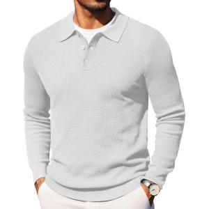 imageCOOFANDY Mens Knit Polo Long Sleeve Sweaters Collared Polo Sweater Casual Dress Pullover Fashion Golf SweatersWhite