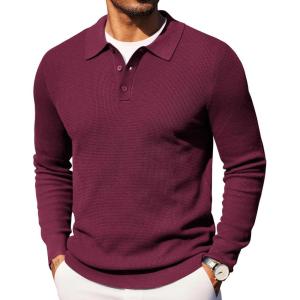 imageCOOFANDY Mens Knit Polo Long Sleeve Sweaters Collared Polo Sweater Casual Dress Pullover Fashion Golf SweatersWine Red