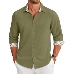 imageCOOFANDY Mens Long Sleeve Button Down Shirts Casual Untucked Shirt Regular Fit Dress ShirtArmy Green