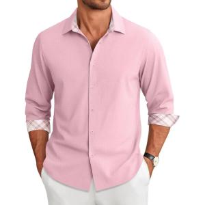 imageCOOFANDY Mens Long Sleeve Button Down Shirts Casual Untucked Shirt Regular Fit Dress ShirtPink