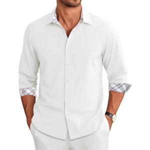imageCOOFANDY Mens Long Sleeve Button Down Shirts Casual Untucked Shirt Regular Fit Dress ShirtWhite