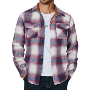 imageCOOFANDY Mens Long Sleeve Flannel Shirts Fashion Plaid Jacket Casual Button Down Shirt with PocketsBlue Redline