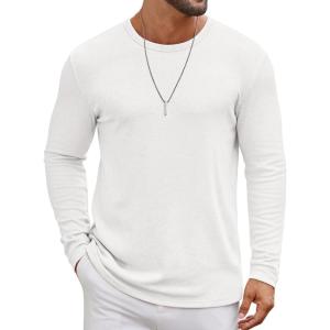 imageCOOFANDY Mens Long Sleeve Tee Shirts Crew Neck T Shirt Solid Casual Basic Tees Soft Stretch TShirtsAll White