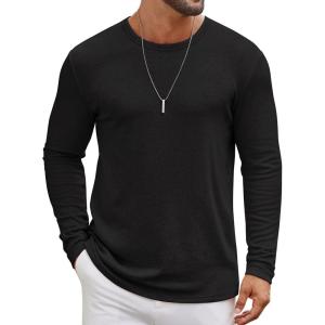 imageCOOFANDY Mens Long Sleeve Tee Shirts Crew Neck T Shirt Solid Casual Basic Tees Soft Stretch TShirtsBlack