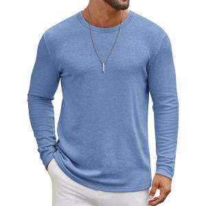 imageCOOFANDY Mens Long Sleeve Tee Shirts Crew Neck T Shirt Solid Casual Basic Tees Soft Stretch TShirtsBlue