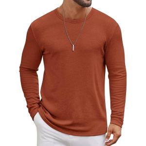 imageCOOFANDY Mens Long Sleeve Tee Shirts Crew Neck T Shirt Solid Casual Basic Tees Soft Stretch TShirtsCaramel