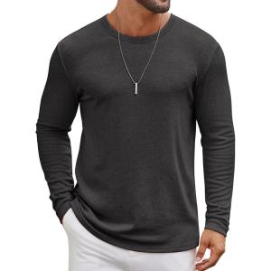 imageCOOFANDY Mens Long Sleeve Tee Shirts Crew Neck T Shirt Solid Casual Basic Tees Soft Stretch TShirtsDark Grey