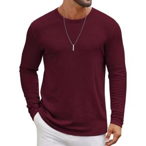 imageCOOFANDY Mens Long Sleeve Tee Shirts Crew Neck T Shirt Solid Casual Basic Tees Soft Stretch TShirtsHeather Burgundy