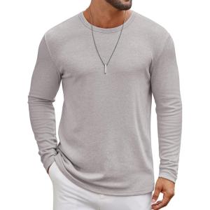 imageCOOFANDY Mens Long Sleeve Tee Shirts Crew Neck T Shirt Solid Casual Basic Tees Soft Stretch TShirtsLight Grey