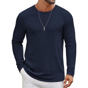 imageCOOFANDY Mens Long Sleeve Tee Shirts Crew Neck T Shirt Solid Casual Basic Tees Soft Stretch TShirtsNavy Blue