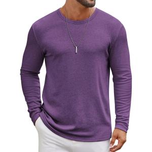 imageCOOFANDY Mens Long Sleeve Tee Shirts Crew Neck T Shirt Solid Casual Basic Tees Soft Stretch TShirtsPurple