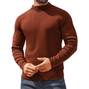 imageCOOFANDY Mens Mock Turtleneck Sweater Long Sleeve Basic Thermal Undershirt Slim Fit Lightweight Pullover SweatersBrown