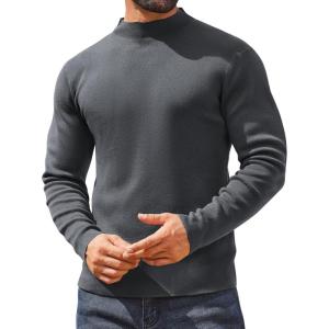 imageCOOFANDY Mens Mock Turtleneck Sweater Long Sleeve Basic Thermal Undershirt Slim Fit Lightweight Pullover SweatersDark Grey