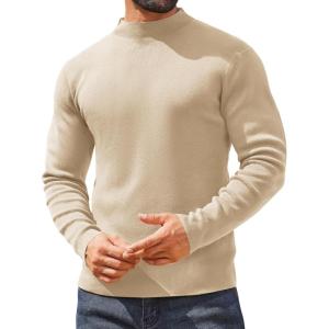 imageCOOFANDY Mens Mock Turtleneck Sweater Long Sleeve Basic Thermal Undershirt Slim Fit Lightweight Pullover SweatersKhaki