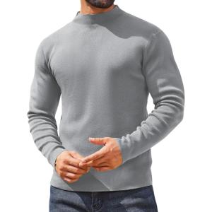 imageCOOFANDY Mens Mock Turtleneck Sweater Long Sleeve Basic Thermal Undershirt Slim Fit Lightweight Pullover SweatersLight Gray