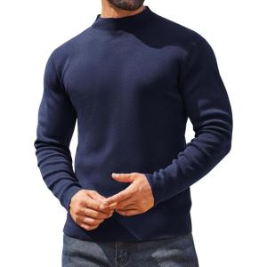imageCOOFANDY Mens Mock Turtleneck Sweater Long Sleeve Basic Thermal Undershirt Slim Fit Lightweight Pullover SweatersNavy Blue