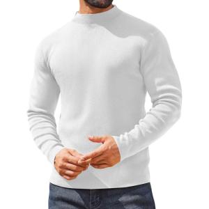 imageCOOFANDY Mens Mock Turtleneck Sweater Long Sleeve Basic Thermal Undershirt Slim Fit Lightweight Pullover SweatersWhite