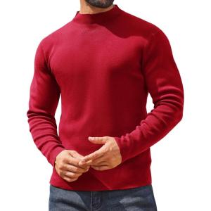 imageCOOFANDY Mens Mock Turtleneck Sweater Long Sleeve Basic Thermal Undershirt Slim Fit Lightweight Pullover SweatersWine Red