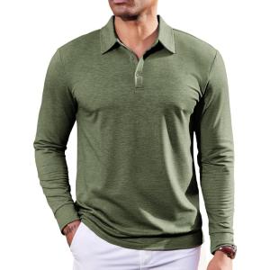 imageCOOFANDY Mens Polo Sweatshirts Long Sleeve Casual Lightweigt Polo Shirts Button Down Golf ShirtArmy Green