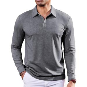 imageCOOFANDY Mens Polo Sweatshirts Long Sleeve Casual Lightweigt Polo Shirts Button Down Golf ShirtDark Gray