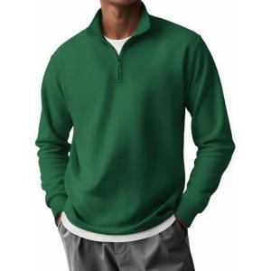 imageCOOFANDY Mens Quarter Zip Pullover Long Sleeve Casual 14 Zip Sweatshirt Lightweight Solid Mock Neck Sweater PoloGreen