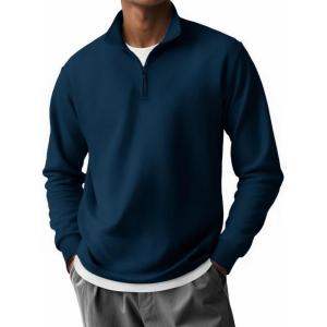 imageCOOFANDY Mens Quarter Zip Pullover Long Sleeve Casual 14 Zip Sweatshirt Lightweight Solid Mock Neck Sweater PoloNavy Blue