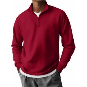imageCOOFANDY Mens Quarter Zip Pullover Long Sleeve Casual 14 Zip Sweatshirt Lightweight Solid Mock Neck Sweater PoloRed
