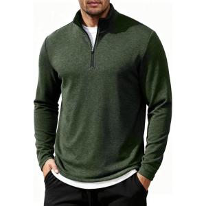 imageCOOFANDY Mens Quarter Zip Up Pullover Long Sleeve Sweatshirt Mock Neck Golf Polo SweaterArmy Green
