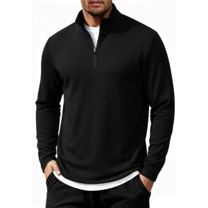 imageCOOFANDY Mens Quarter Zip Up Pullover Long Sleeve Sweatshirt Mock Neck Golf Polo SweaterBlack