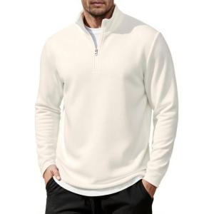 imageCOOFANDY Mens Quarter Zip Up Pullover Long Sleeve Sweatshirt Mock Neck Golf Polo SweaterWhite