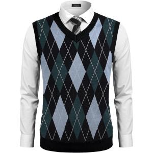 imageCOOFANDY Mens Sleeveless V Neck Pullover Sweater Slim Fit Casual Argyle Sweater VestBluegreen