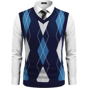 imageCOOFANDY Mens Sleeveless V Neck Pullover Sweater Slim Fit Casual Argyle Sweater VestGw263 Blue and Gray Plaid