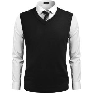 imageCOOFANDY Mens Sleeveless V Neck Pullover Sweater Slim Fit Casual Argyle Sweater VestPure Black