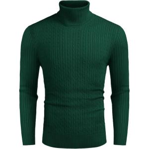 imageCOOFANDY Mens Slim Fit Turtleneck Sweater Casual Twist Patterned Pullover Knitted SweatersGreen