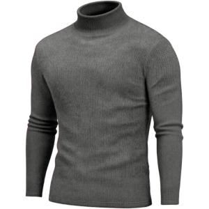 imageCOOFANDY Mens Turtleneck Sweater Long Sleeve Casual Ribbed Knitted High Neck Pullover SweatersDark Grey