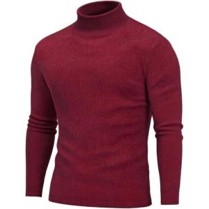 imageCOOFANDY Mens Turtleneck Sweater Long Sleeve Casual Ribbed Knitted High Neck Pullover SweatersDark Red