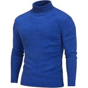 imageCOOFANDY Mens Turtleneck Sweater Long Sleeve Casual Ribbed Knitted High Neck Pullover SweatersLake Blue