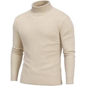 imageCOOFANDY Mens Turtleneck Sweater Long Sleeve Casual Ribbed Knitted High Neck Pullover SweatersLight Brown