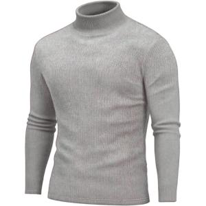 imageCOOFANDY Mens Turtleneck Sweater Long Sleeve Casual Ribbed Knitted High Neck Pullover SweatersLight Grey