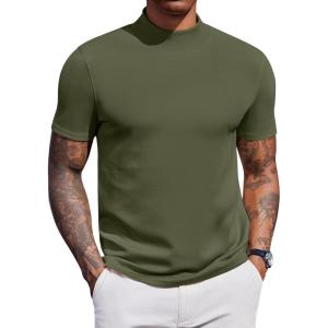 imageCOOFANDY Mock Turtleneck for Men Short Sleeve Casual Stylish Basic Top Stretch Sweater SkinFriendly MaterialArmy Green