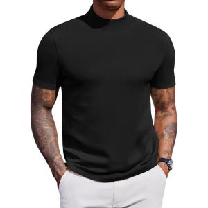 imageCOOFANDY Mock Turtleneck for Men Short Sleeve Casual Stylish Basic Top Stretch Sweater SkinFriendly MaterialBlack