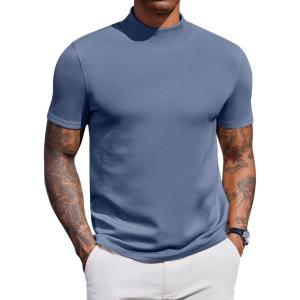 imageCOOFANDY Mock Turtleneck for Men Short Sleeve Casual Stylish Basic Top Stretch Sweater SkinFriendly MaterialDark Blue